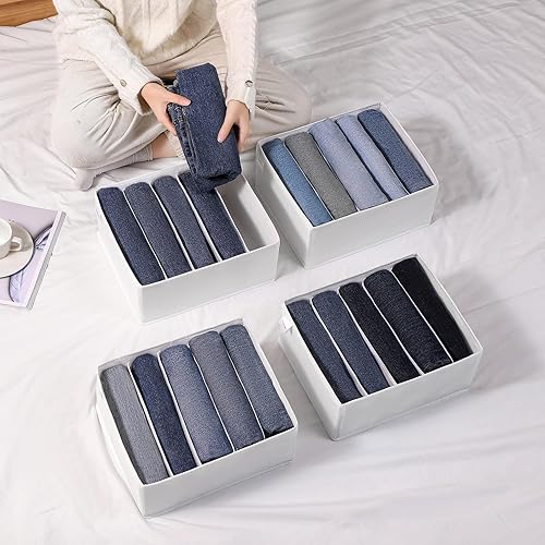 Miniatura 7 de Coorganisers Paquete de 4 organizadores de cajones de jeans para ropa, organizador de ropa de armario de 5 rejillas, organizadores de armario de