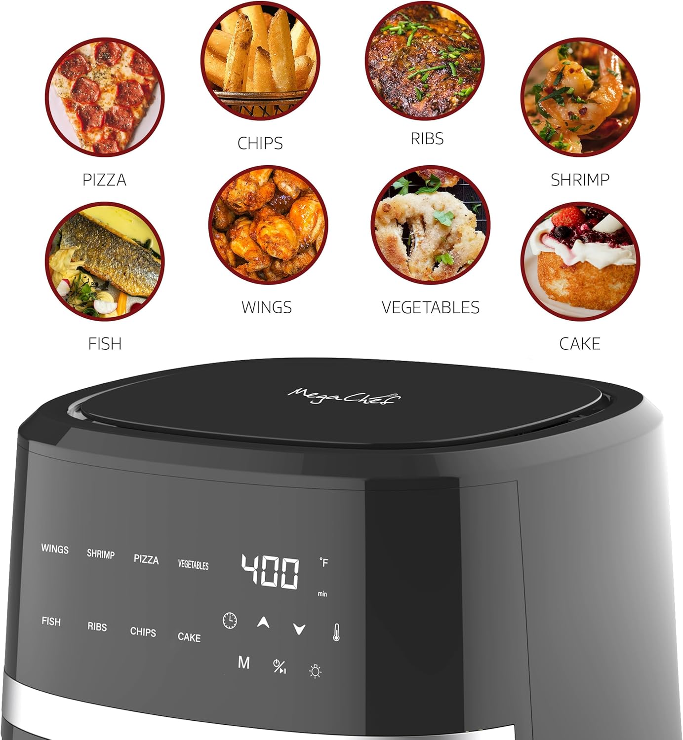 MegaChef 4 Quart Digital LED Display Electric Air Fryer with Transparent Window in Black and Bonus 125 Piece Paper Liners