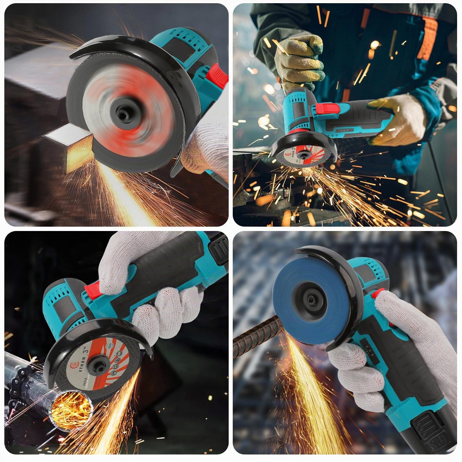 Mini amoladora angular inalámbrica 19.500 RPM,disco 76 mm, 12 V disco inalámbrico con 2 baterías 2000 mAh,17 discos de corte para molienda, pulido, corte (blue)