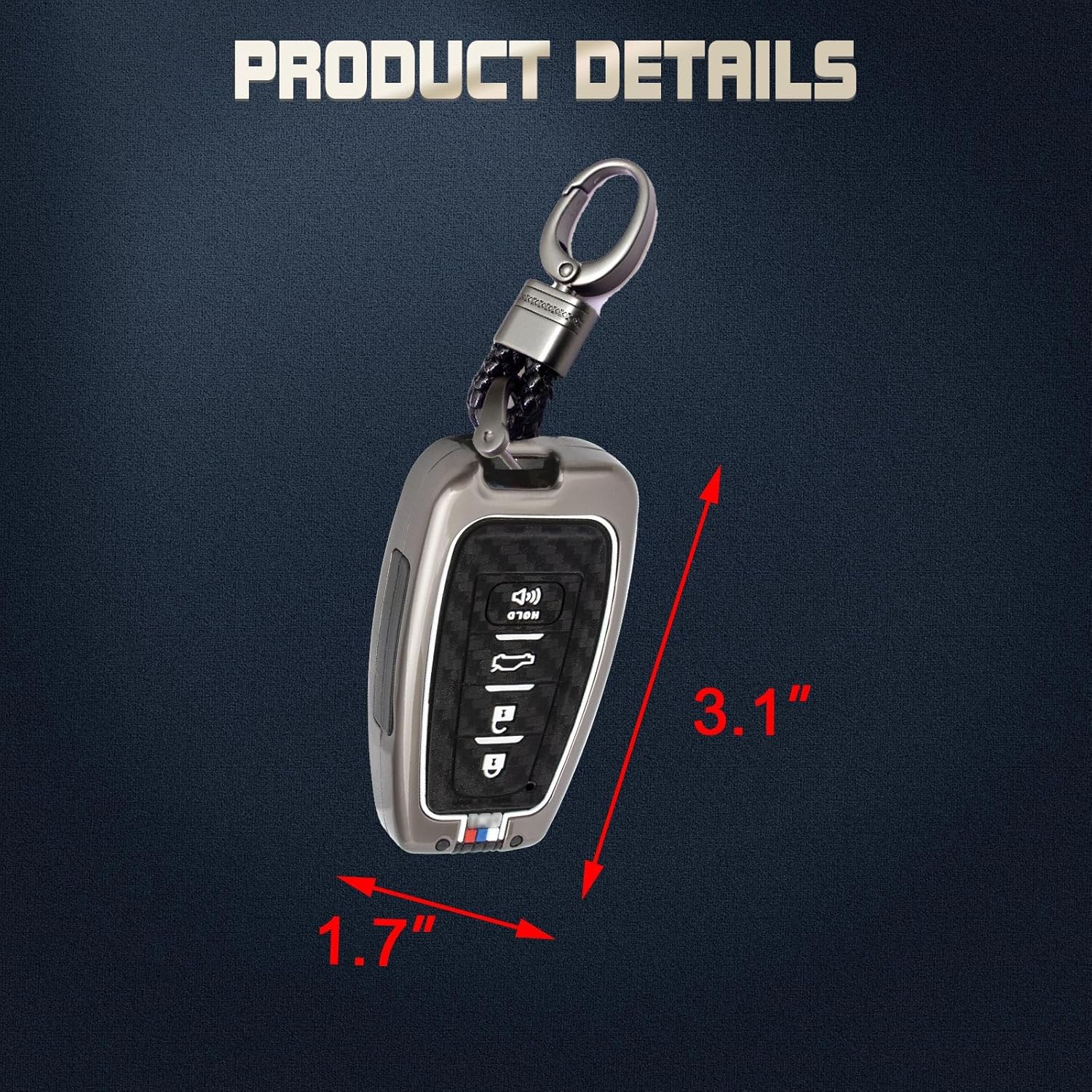 x xotic tech Key Fob Cover w/Keychain Full Protection Remote Key Case Compatible with Camry RAV4 Highlander Avalon Prius Corolla GT86, Metal Shell & Soft Silicone(Gunmetal Gray Cabron Fiber Style)