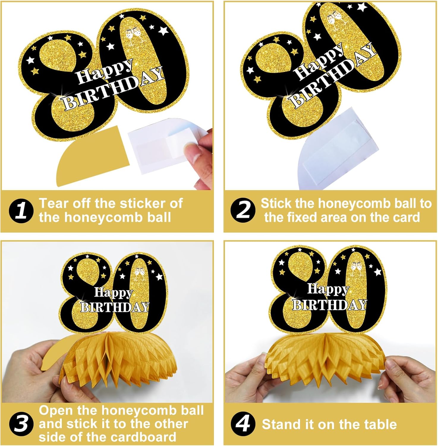 13PCS 80th Birthday Decorations for Men Women, Black Gold Happy 80 Birthday Banner Centerpieces Swirls Balloons Kit Party Supplies, Eighty Years Old Bday Ceiling Table Topper Decor - Image 6