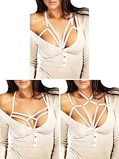 Boao 3 Pcs Cupless Bra Harness Elastic Strappy Lingerie for Women | Hollow Cage Design, Adjustable Elastic Bands, Valentine's Day Intimate Wear, Body Harness Style, Honeymoon Gift Idea