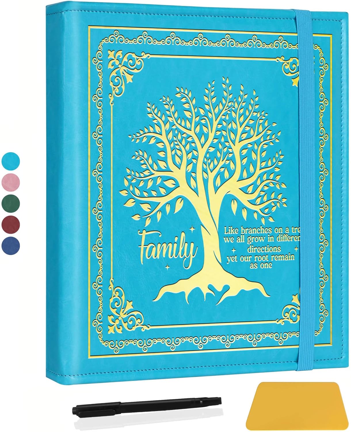 Family Tree Magnetic Self-Stick Page Photo Album for 3x5 4x6 5x7 6x8 Pictures DIY Family Leather Cover Album for Family Member (Album Tree-Light Blue)