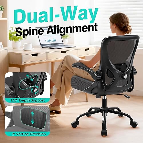 Miniatura 3 de Silla de oficina  Silla de escritorio ergonómica de malla transpirable con soporte lumbar ajustable y reposabrazos abatibles  Silla ejecutiva