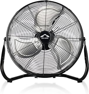 TechDrive 18 Inch High Velocity Heavy Duty Industrial Floor Fan - All Metal Construction, 3 Speeds, 360° Tilt, Black