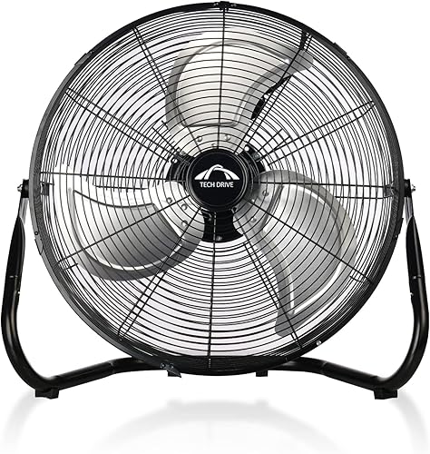 Tech Drive Ventilador de piso de alta velocidad, ventiladores industriales de metal resistente de 12 pulgadas, 3 velocidades potentes, inclinación