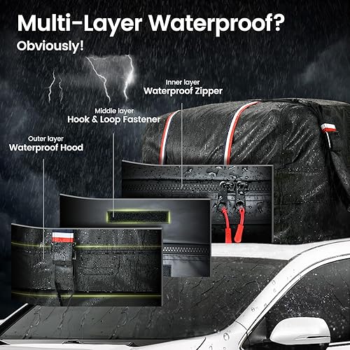 Miniatura 3 de Kylinlucky Bolsa de carga para techo de 15 pies cúbicos  IPX6 impermeable, 1200D de triple capa, ajuste universal para automóviles y SUV (no