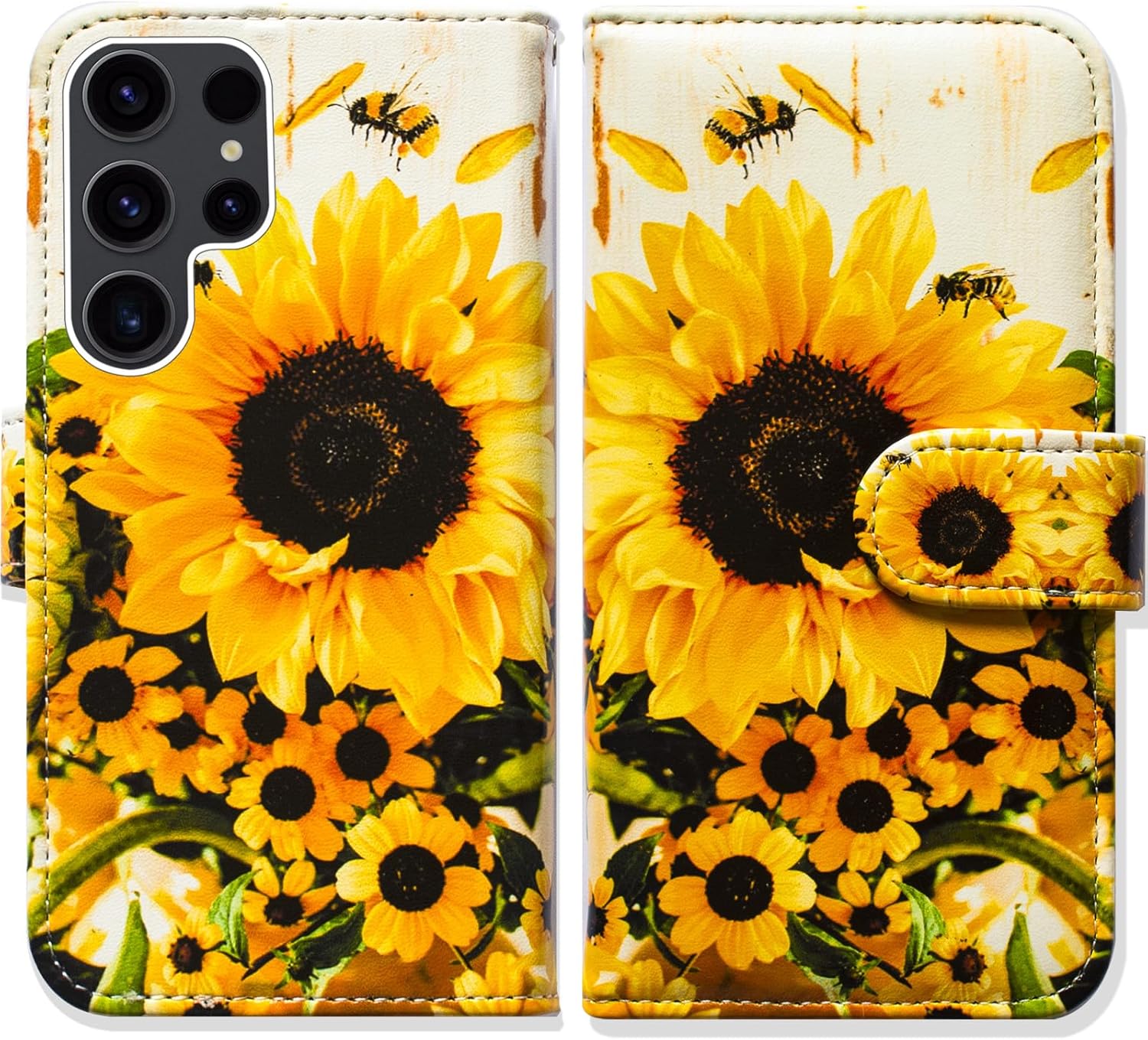 Case for Samsung Galaxy S25 Ultra,Sunflower Bee Flip Phone Case Wallet Cover with Card Slot Holder Kickstand Case for Samsung Galaxy S25 Ultra