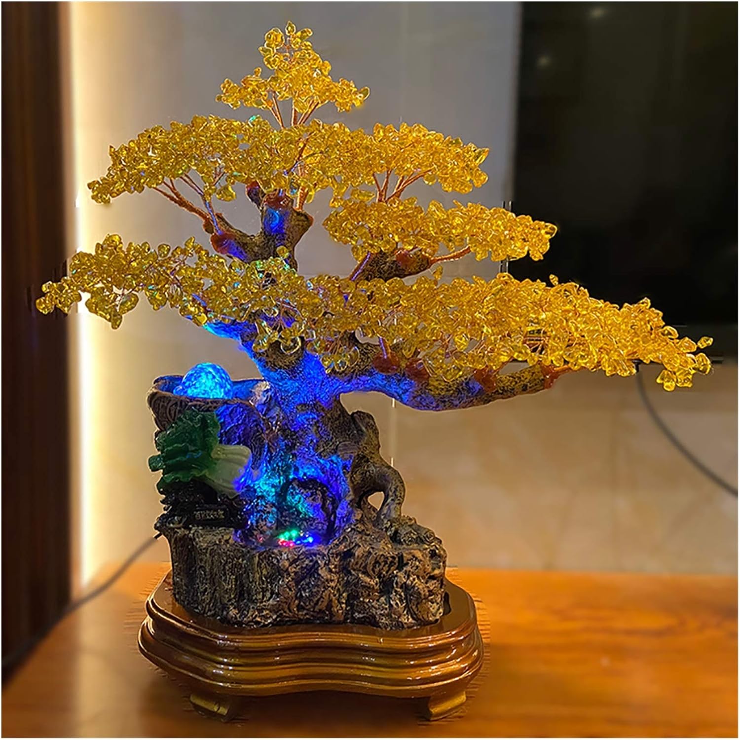噴水 ミニ滝 滝の卓上噴水カスケードの噴水の木の屋内オフィスのリビングルームの装飾樹脂 水 流れる インテリア Color Gold