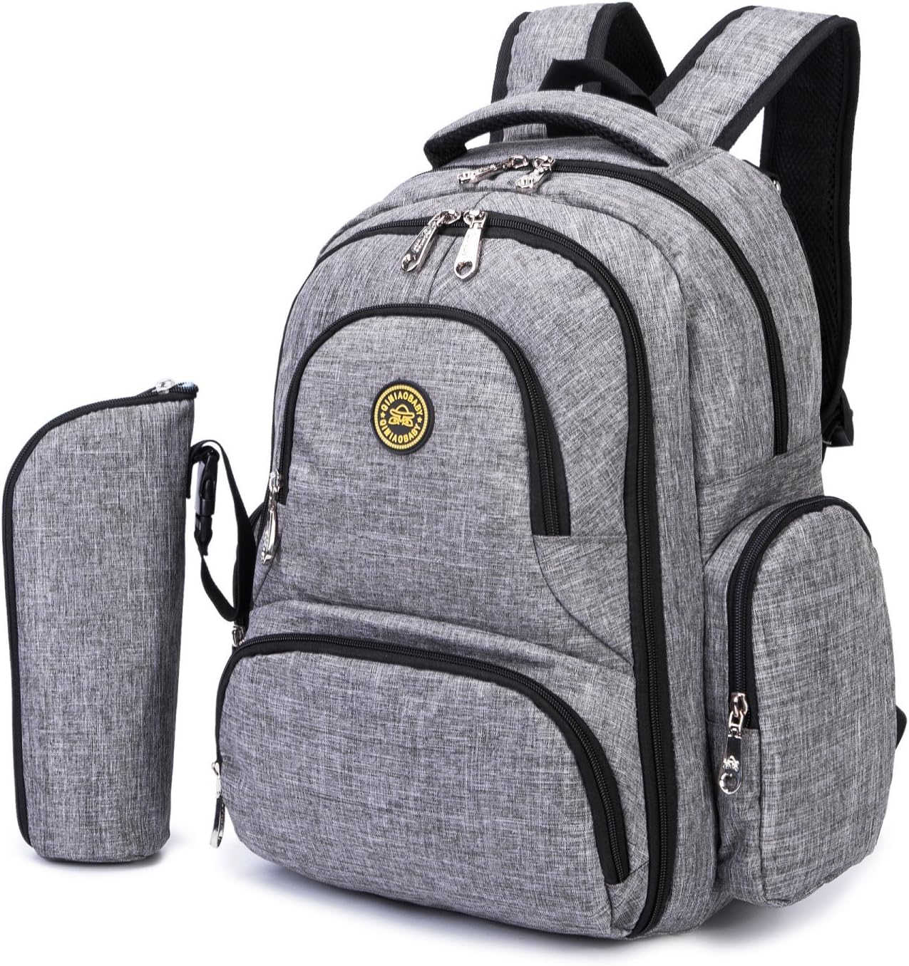 HARFING Waterproof Insulated Diaper Bag Backpack with Changing Pad & Stroller Straps, Large Capacity, Lightweight Travel Baby Gear Nappy Organizer for Mom & Dad,Grey