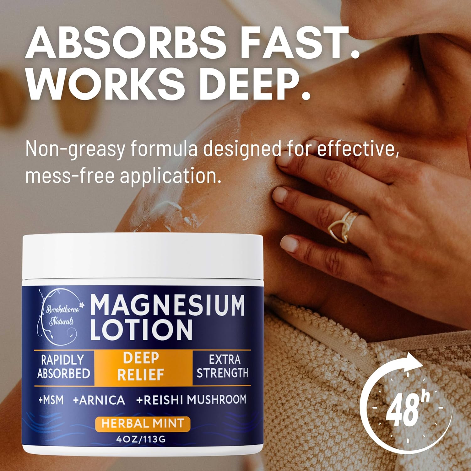 Magnesium Lotion for Muscle Recovery, Soreness & Daily Support | Topical Magnesium Cream with Arnica, MSM & Reishi Mushroom | Deep Relief Cream for Legs, Joints & Body | 4oz by Brookethorne Naturals - Image 7