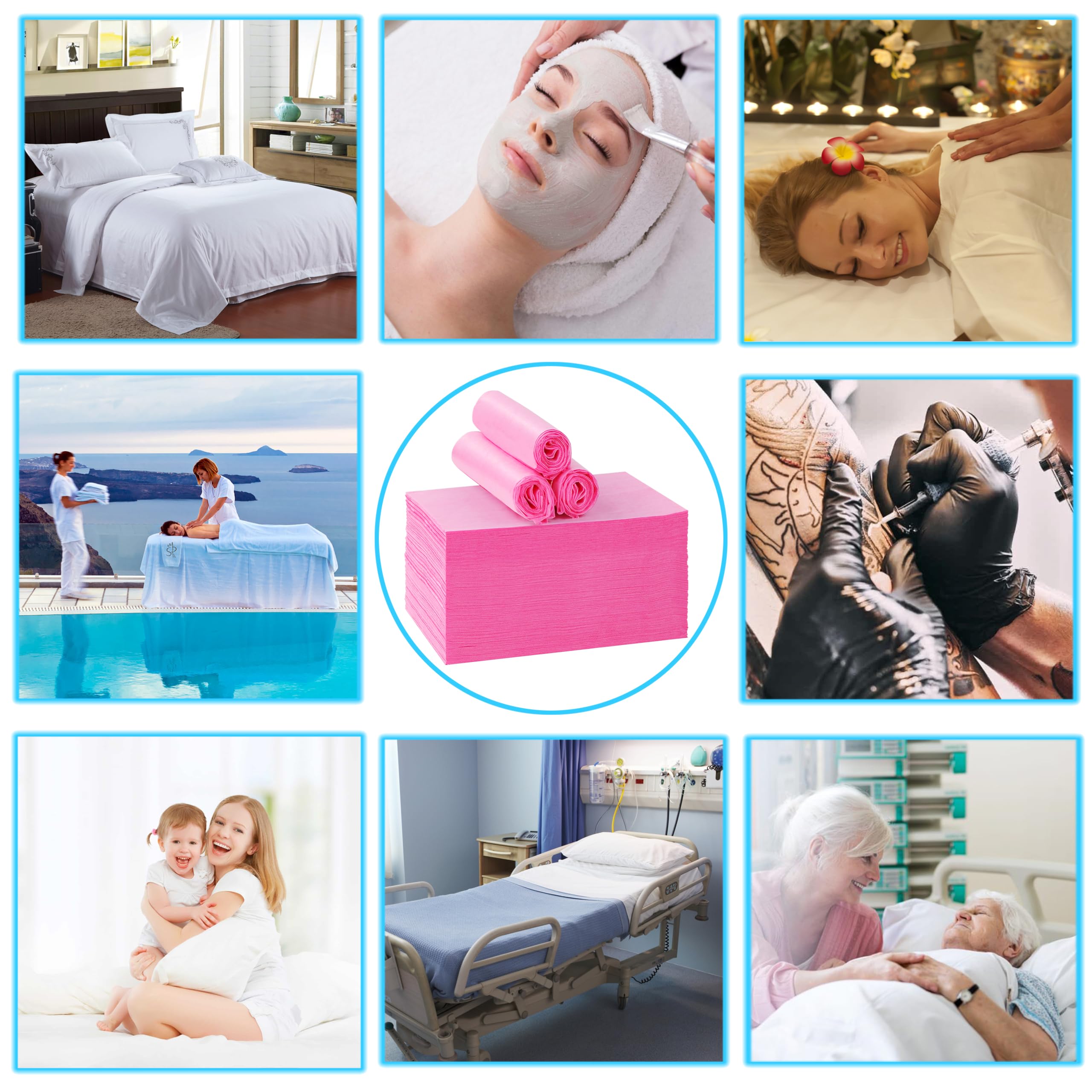 100 sábanas desechables de 31 x 71 pulgadas, sábanas de mesa de masaje, tela no tejida, funda de cama de spa, transpirable para masaje de belleza tatuajes (rosa)
