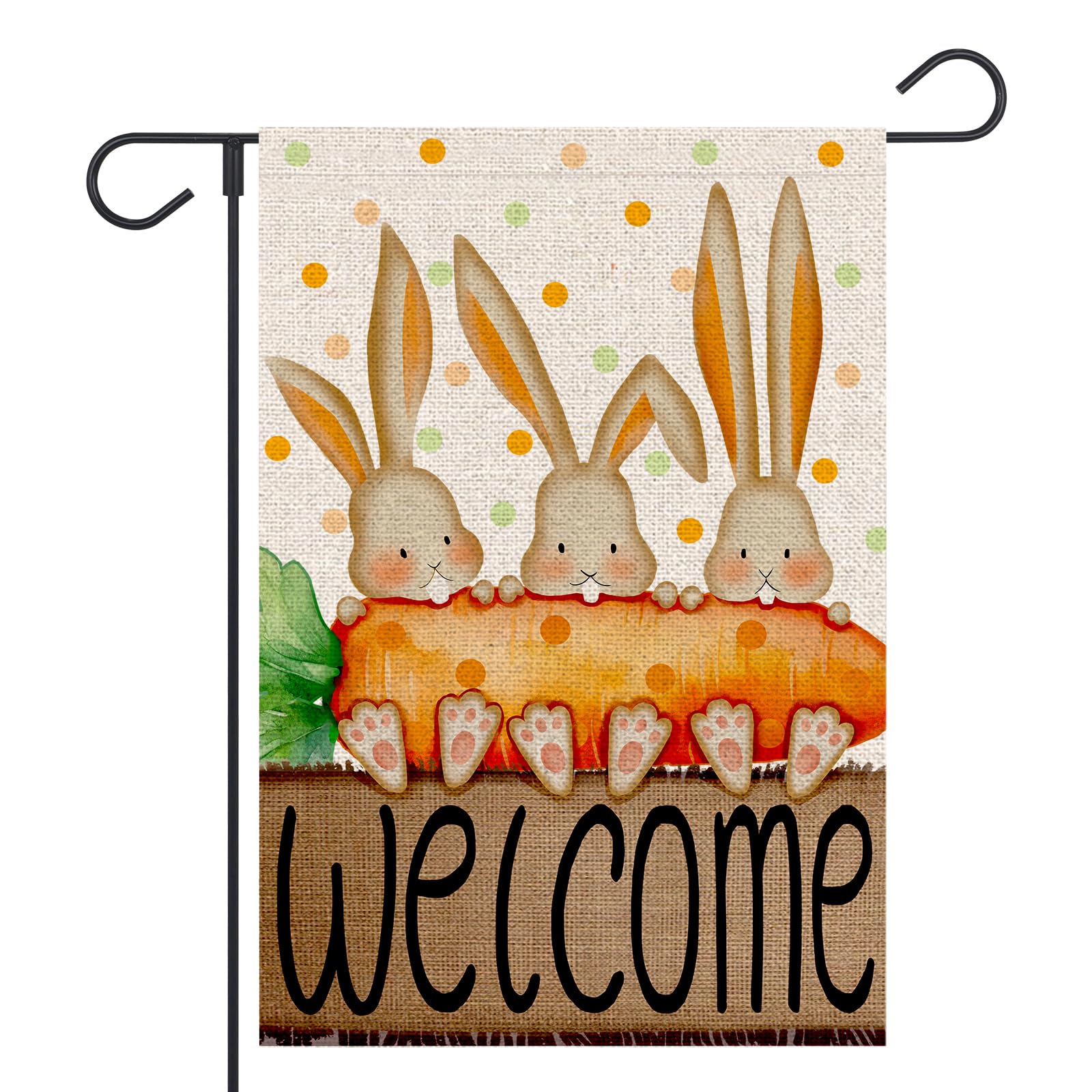 OPULANE Welcome Easter Garden Flag 12x18 Inch Double Sided Bunnies Rabbit for Outdoor Small Burlap Holiday Yard Decoration Flag