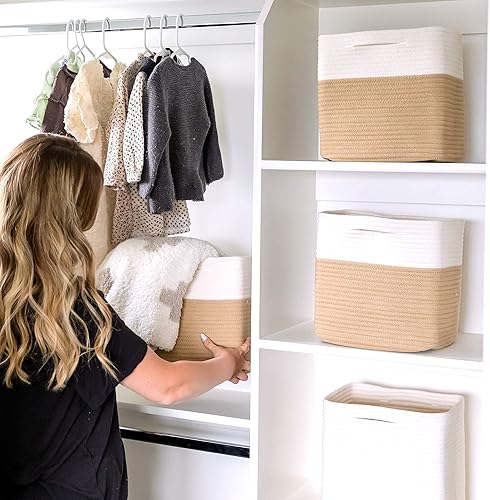 Miniatura 8 de NaturalCozy Cubos de Almacenamiento de 11 Pulgadas Cestas Tejidas de Cuerda de Algodón para Organizar, Paquete de 3  Contenedor de Almacenamiento