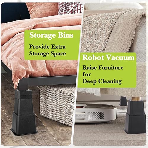 Miniatura 4 de 16 elevadores de cama de 8, 5 o 3 pulgadas, resistentes, ajustables para muebles de hasta 10 pulgadas, 8 alturas opciones de 3, 4, 5, 6, 7, 8, 9 o