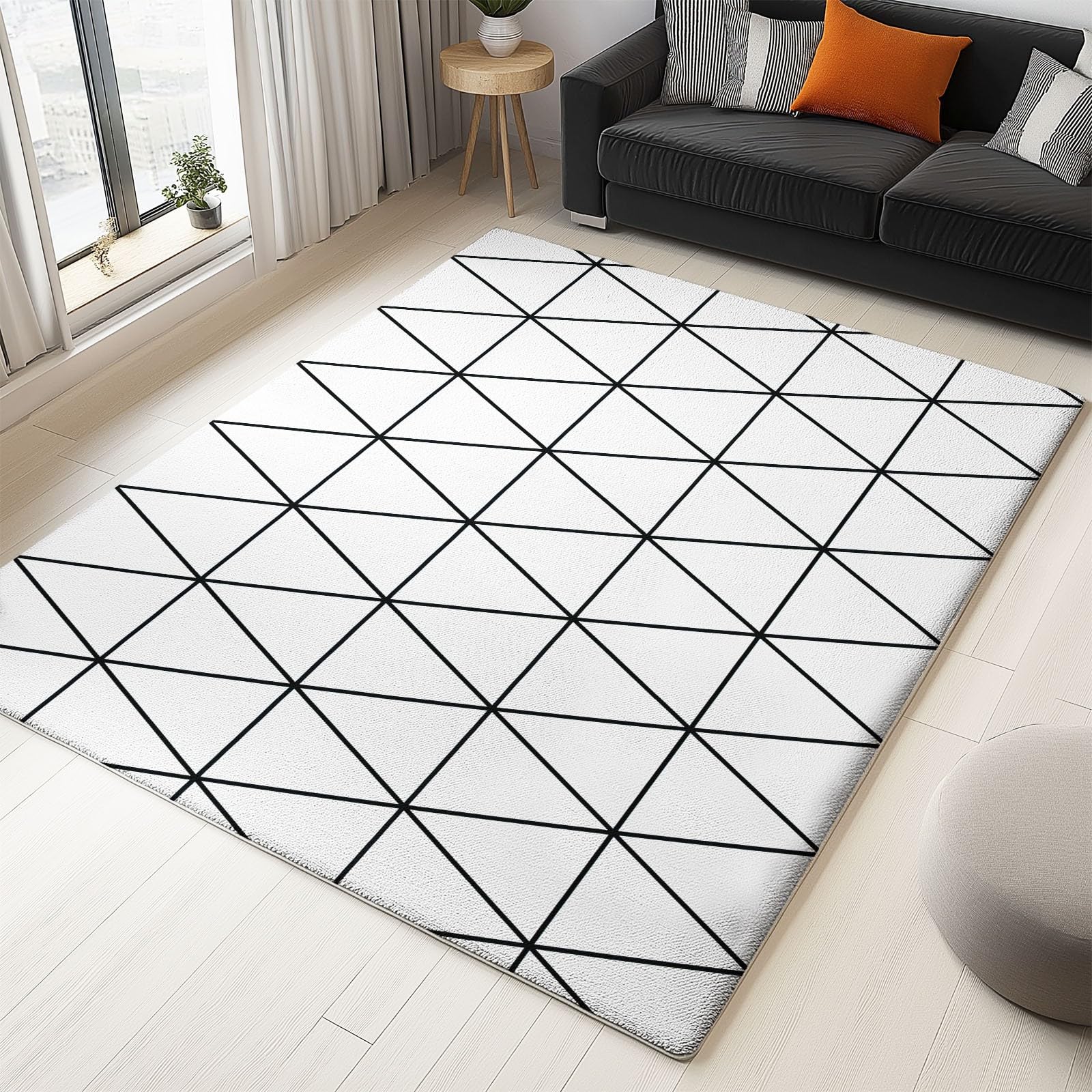 Dywan do salonu Geometryczna siatka trójkątna 120 x 180 cm Miękkie antypoślizgowe dywaniki, białe zmywalne dywaniki flanelowe, do sypialni, jadalni, pokoju dziecięcego