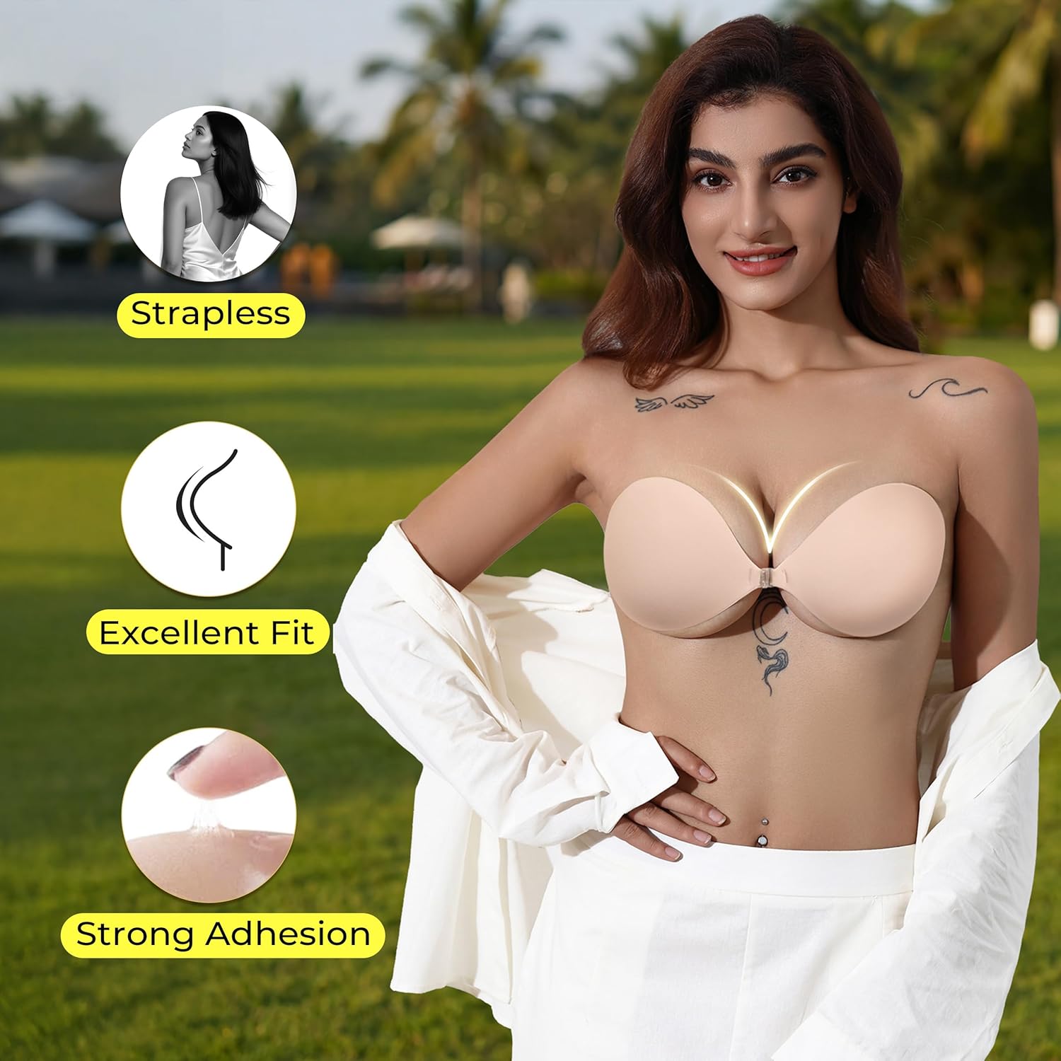 Strapless Sticky Bra Push Up for Women, Adhesive Silicone No Show Bra for Backless Dress, Invisible Reusable V Shape - Image 3