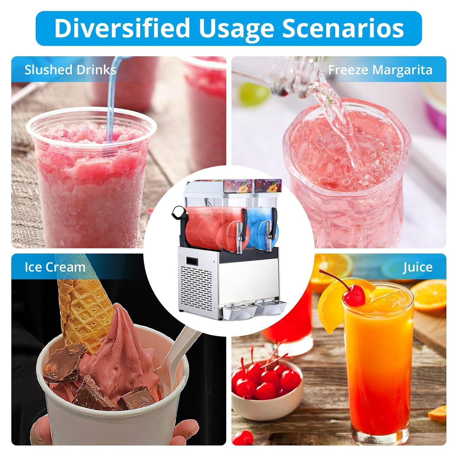 Commercial Slushy Machine Frozen Drink Machine, Double Tank 15l 700w Stainless Steel, Margarita Wine Slush Smoothies Maker for Restaurant Bar Party