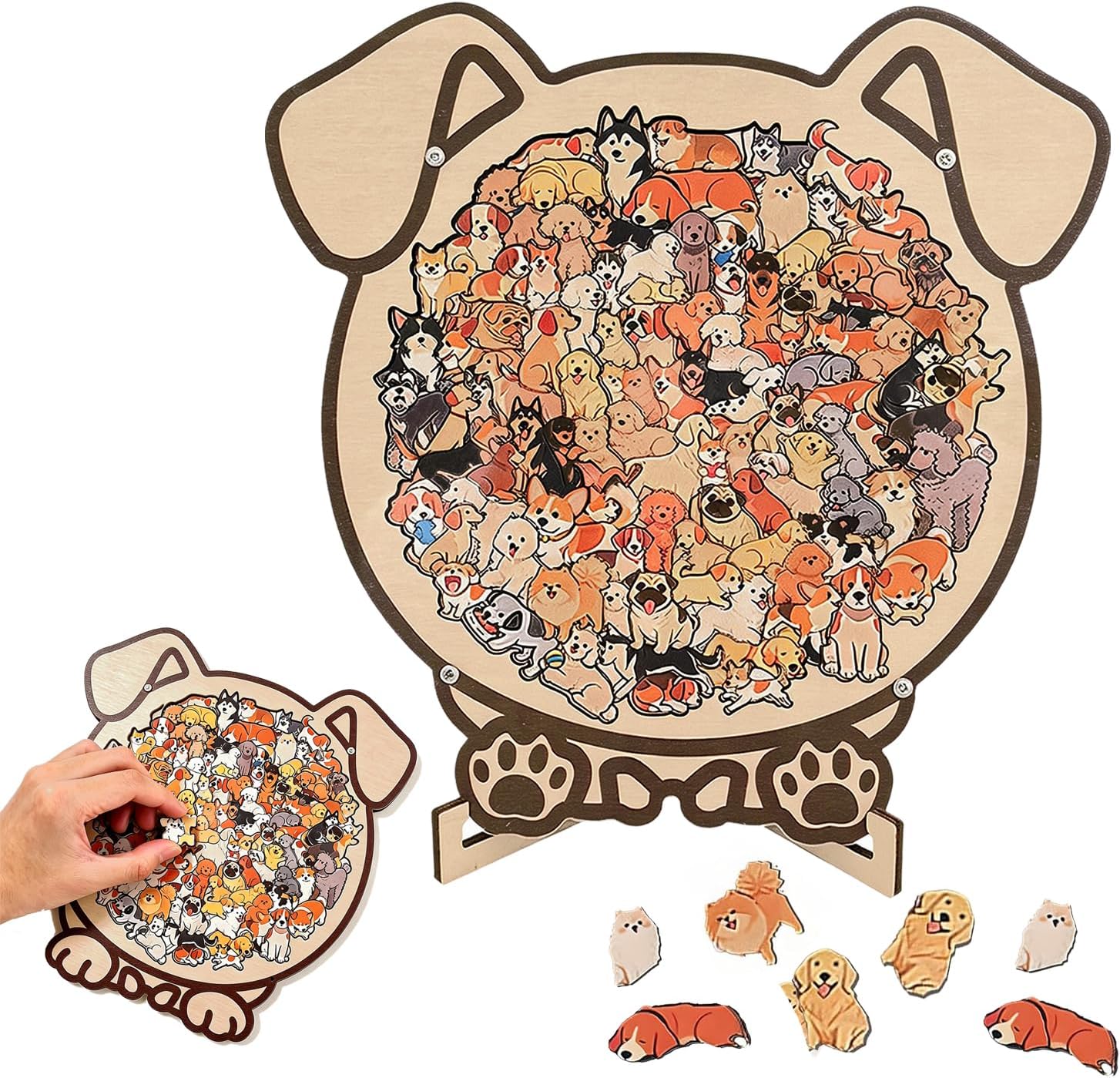 Dog-Shaped Wooden Jigsaw Puzzle - Cute Animal Puzzles with Frame, Creative Gift for Puppy Lovers, Mindful Activity & Home Decor