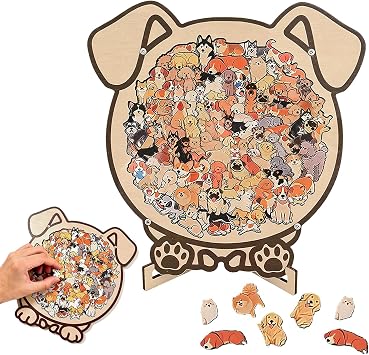 Dog-Shaped Wooden Jigsaw Puzzle - Cute Animal Puzzles with Frame, Creative Gift for Puppy Lovers, Mindful Activity & Home Decor