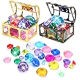 MARFOREVER 26 Pcs Diving Gem Pool Toys - 24 Colorful Big Acrylic Diamond Pool Gem Set with 2 Treasure Chest Pirate Boxes Summer Party Favors Underwater Gem Diving Dive Throw Toy Swimming Training Gift