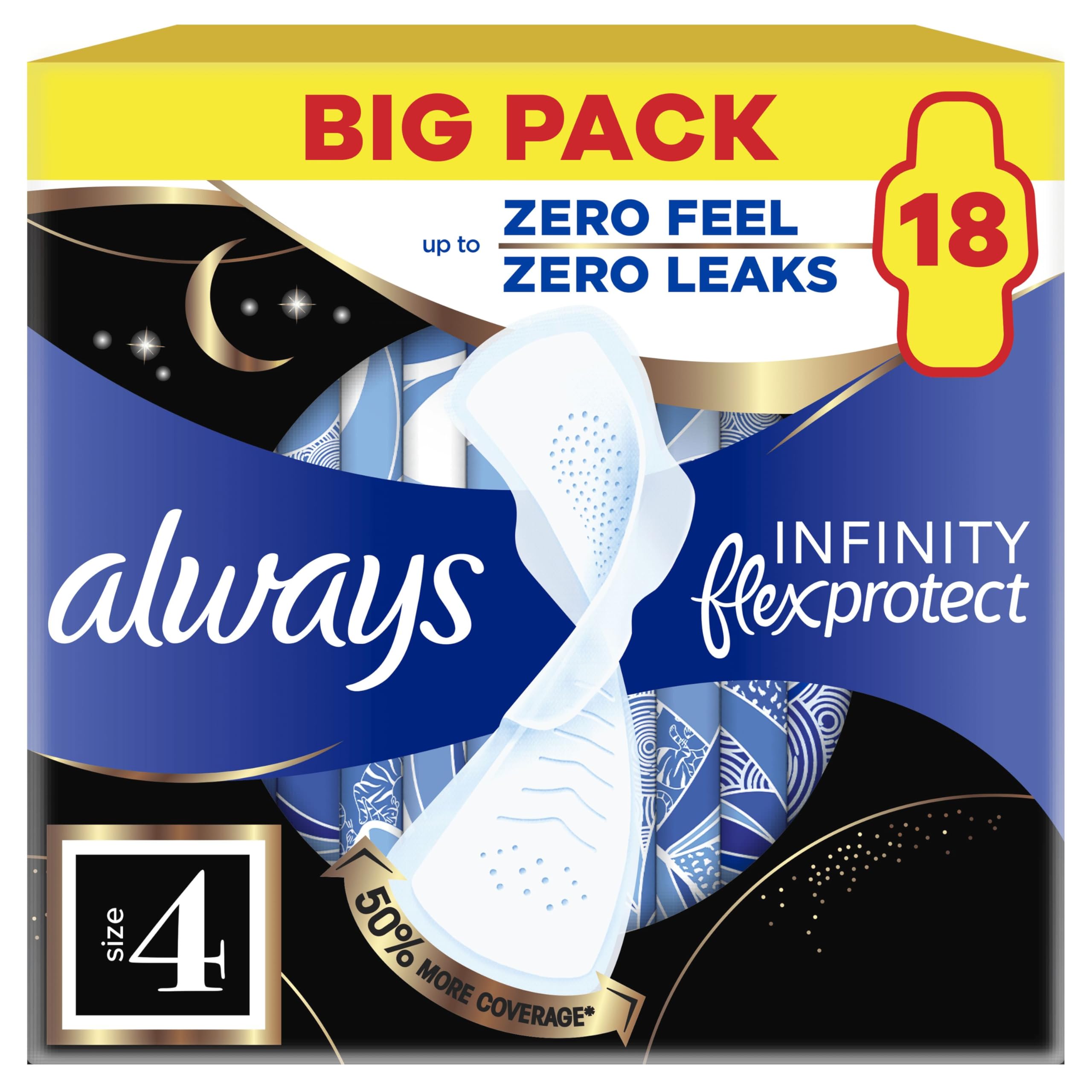 Always Infinity Flexprotect Sanitary Towels Night Extra Size 4 With Wings 18 Pads Unscented