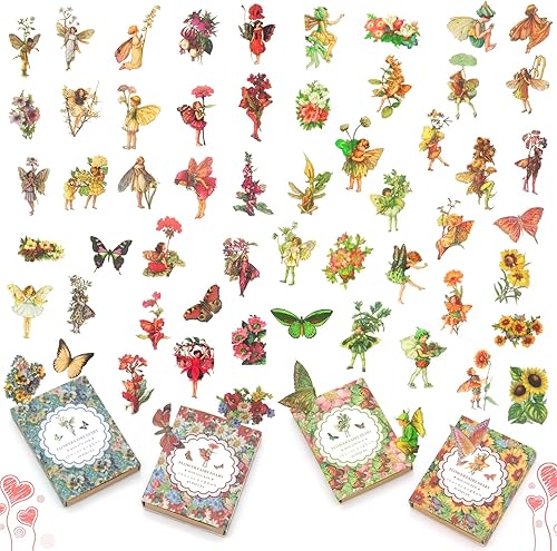 180 piezas de calcomanías de hadas para álbum de recortes, parche de flores de hadas transparente para álbum de recortes, cuaderno a mano, estuche