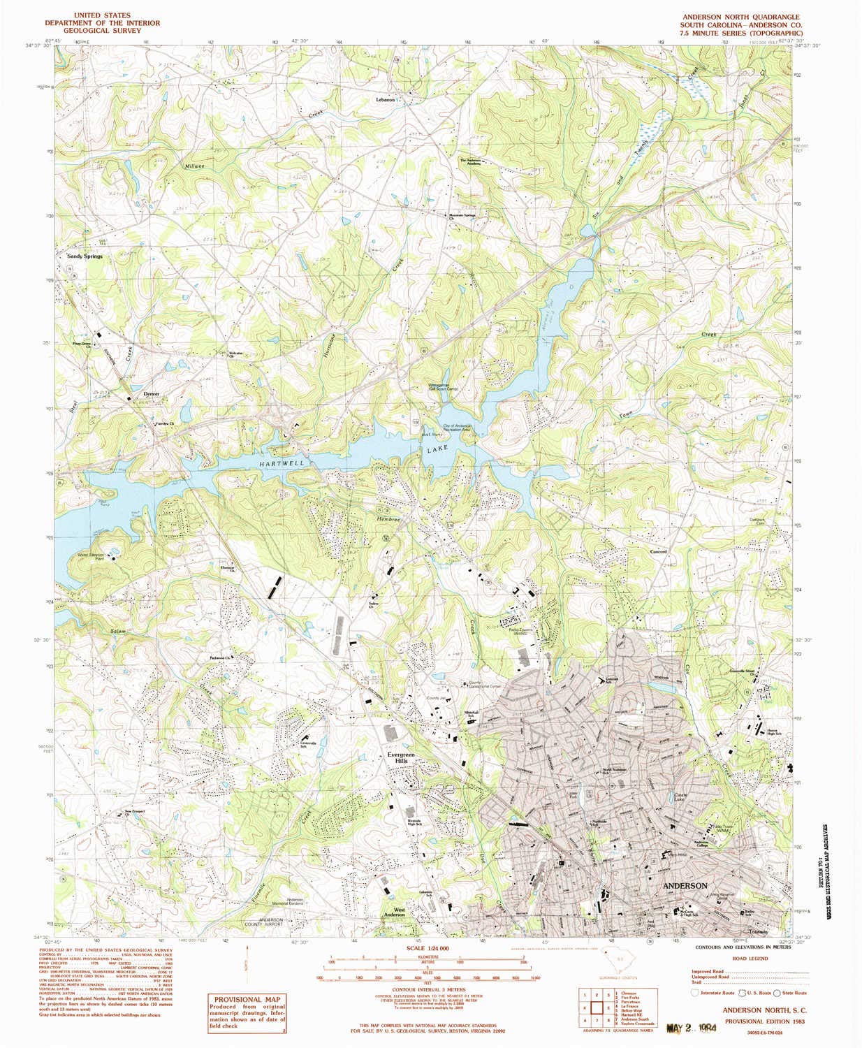YellowMaps Anderson North SC topo map, 1:24000 Scale, 7.5 X 7.5 Minute, Historical, 1983, Updated 1983, 26.7 x 21.9 in - Paper