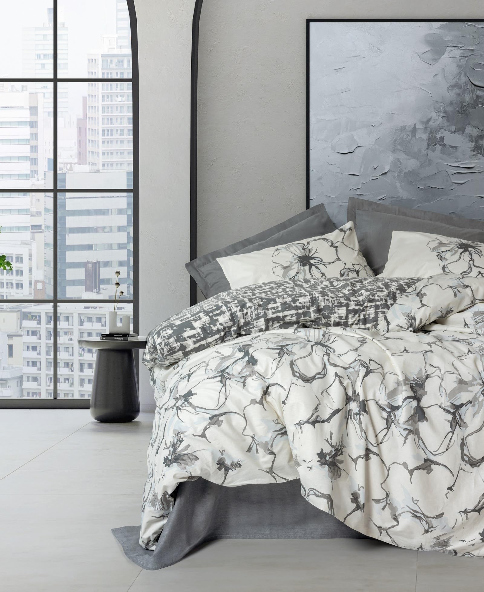 Nuit Des Rêves Ranforce Single Quilt Cover Set (135 x 200 cm), Anthracite, 100% Cotton, Pigment Printed, Machine Washable, Button Closure, Soft & Stylish Bedding