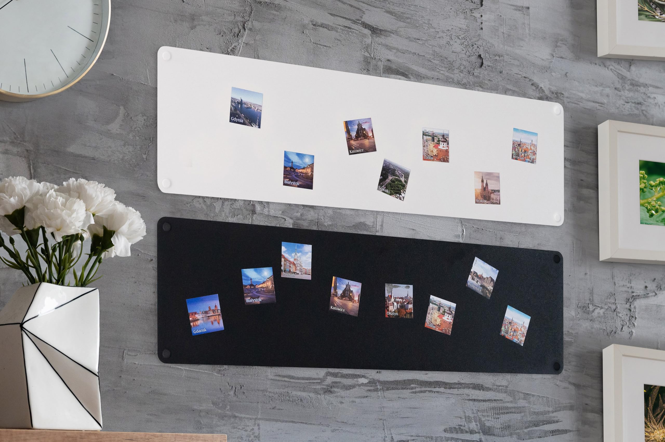 2 x Lavagna Magnetica da Parete in Acciaio Bianca+Nera 80x22 cm, White Memo-Board, Pannello Magnetico per Calamite, Lavagna da Cucina, Ufficio, Camera dei Bambini