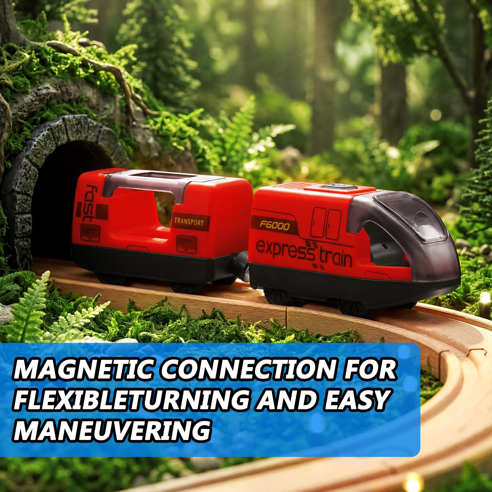 1 Set Trenino Elettrico per Bambini, Locomotiva ad Azione a Batteria con Telecomando, Connessione Magnetica, Giocattolo Compatibile con Brio, Thomas, Chuggington, Età 3+