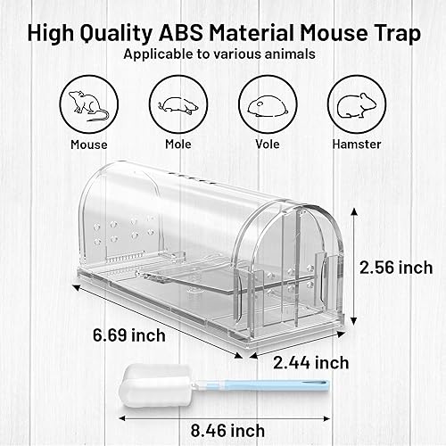 Miniatura 2 de Trampas reutilizables para ratones, trampa para ratones vivos que no matan en interiores para el hogar, trampas para roedores con cepillo de