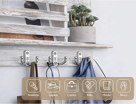 Çiftli Krom Metal Duvar Askısı, Vidalı, 7.5x5 cm, Elbise Çanta Havlu Askılığı, Portmanto Vestiyer, 10'lu Paket
