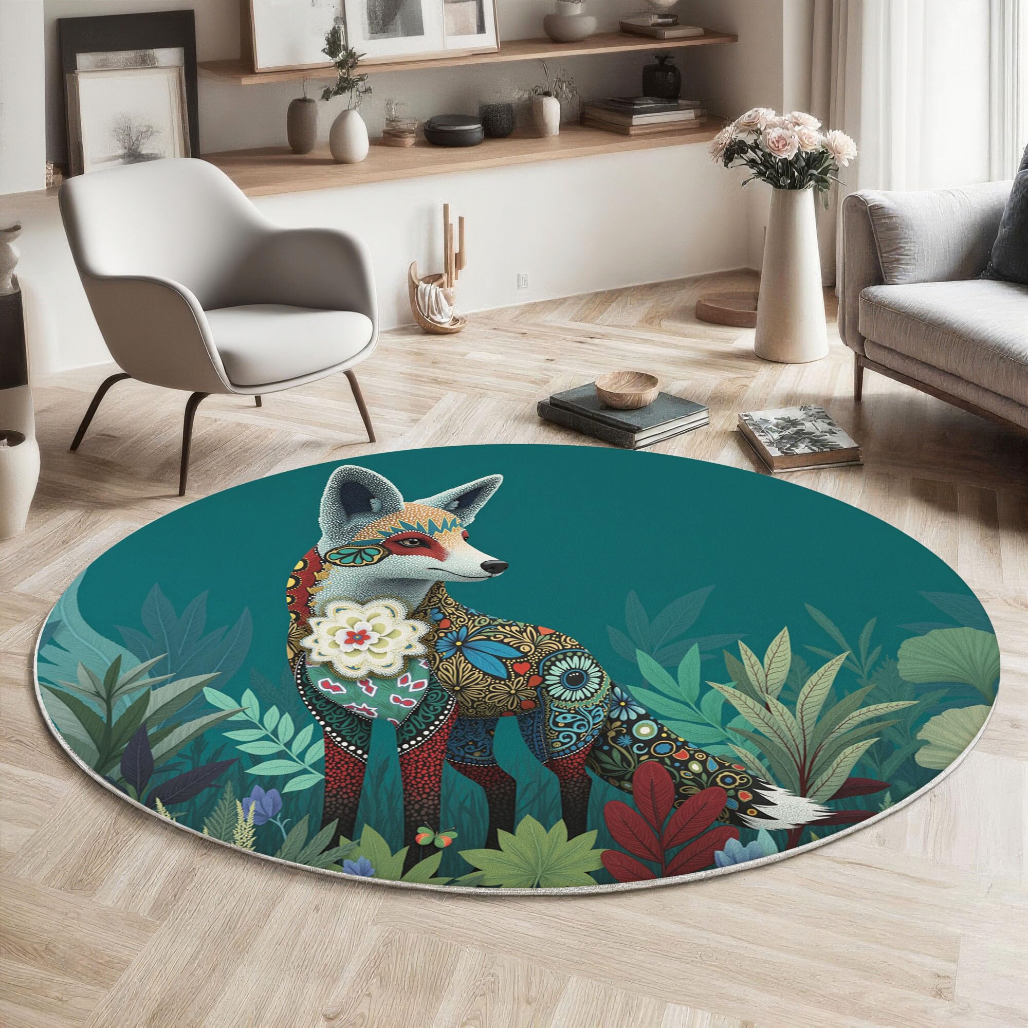 Tapis rond 160cm style animal étrange pour décorer le salon ou la chambre d'enfants avec douceur