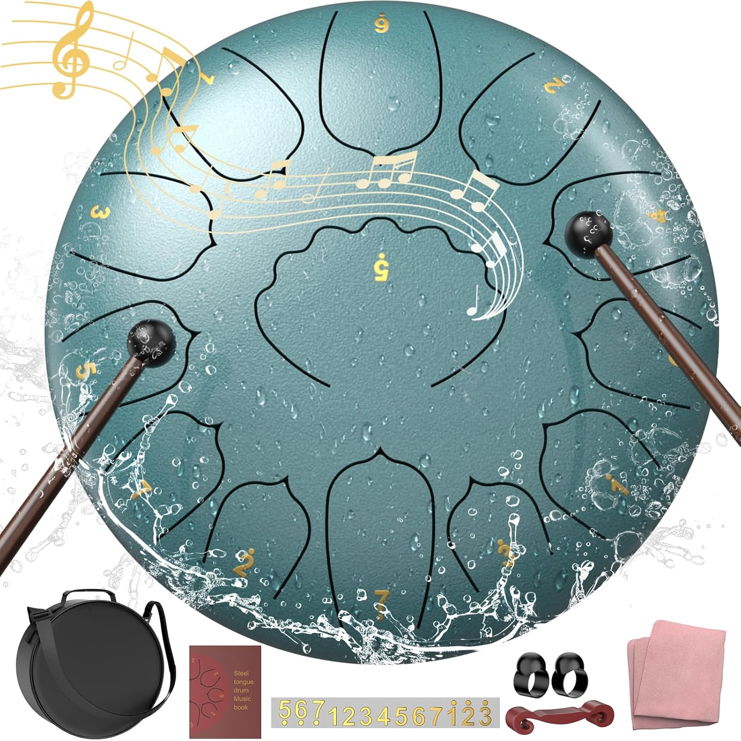 12 Inch Steel Tongue Drum – 13 Notes D Major Handpan Drum for Meditation, Yoga, Garden & Outdoor Relaxation – Includes Mallets, Finger Picks & Carry Bag
