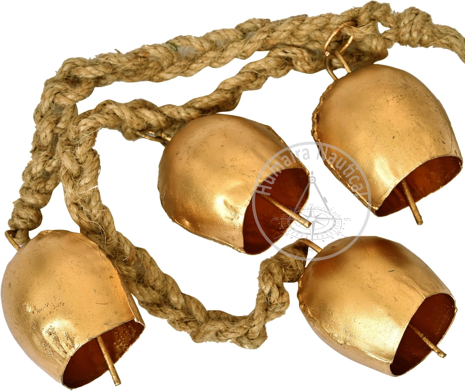 Decorative Hanging Door Bells – Brass Finish with Jute Rope for Home & Holidays Bring an air of Festive Tradition Hang Them on Perfect for 4 Bells Christmas, Easter, and Daily Décor