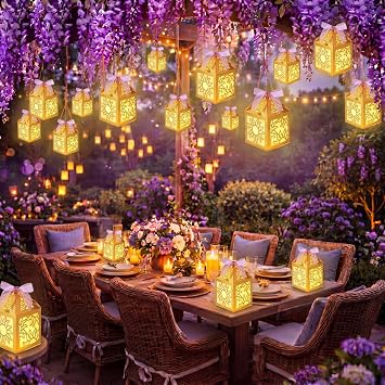 15 Pcs Sun Lanterns Centerpieces Princess Birthday Party Decorations Paper Boxes with Ribbon Table Decor for Gift Wrapping Supplies Photo Props, Candles Not Included