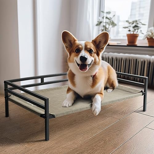 Miniatura 7 de Veehoo Cama elevada de metal para perros, catre elevado para mascotas con malla de textileno lavable a prueba de mordidas, patas antideslizantes y