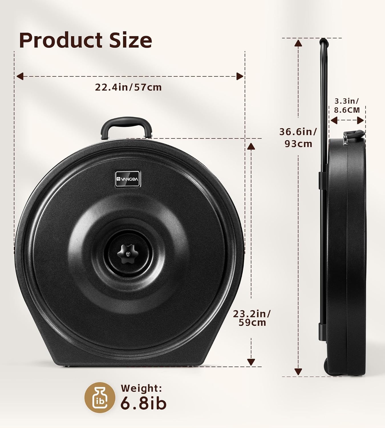 Vangoa Upgrade Hard Cymbal Case with Wheels, Rolling Cymbal Vault with Foam Washers Fits Up to 7 * 22" Cymbals, Drum Cymbal Bags with Pull Handle (PE-22), Elite Black