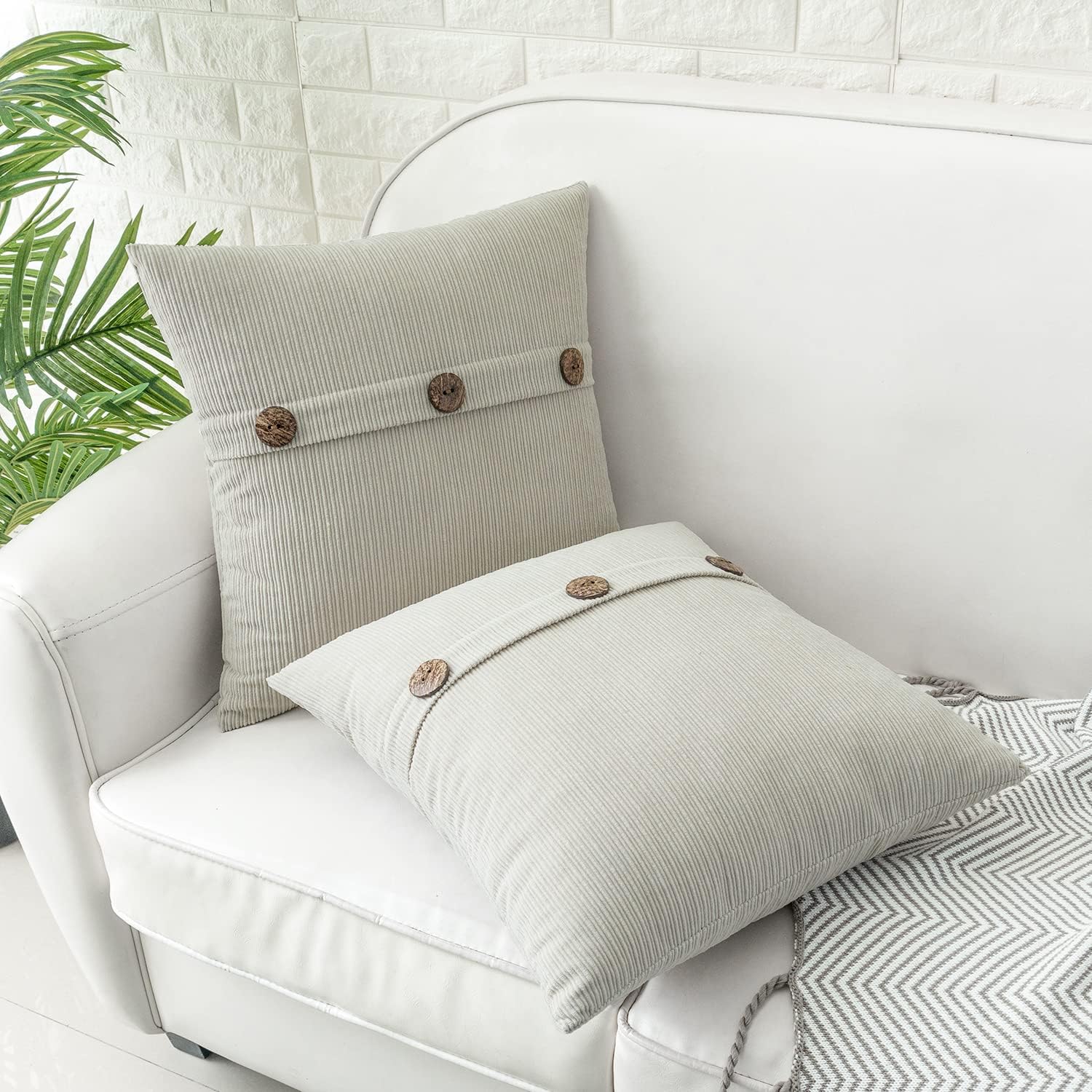 HWY 50 Light Grey Chenille Throw Pillow Covers 16x16 Inch Buttons Pack of 2 image 5