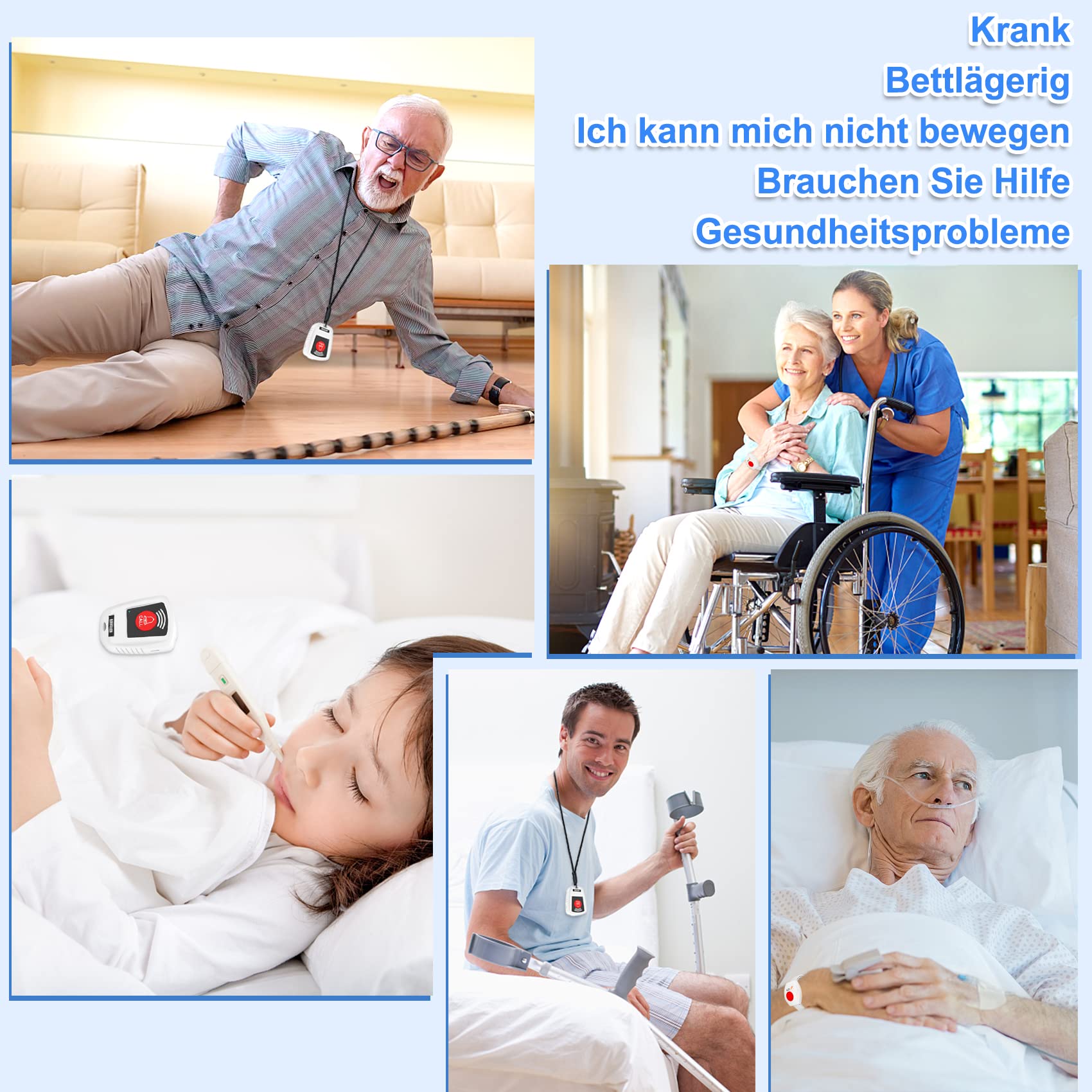 Daytech Notrufknopf für Senioren Notruf Armband Hausnotruf Notrufarmband,Wiederaufladbar, Alarm bei eingehenden Anrufen Für Ältere Und Schwangere Frauen,Patienten(1xempänger+2xsender)