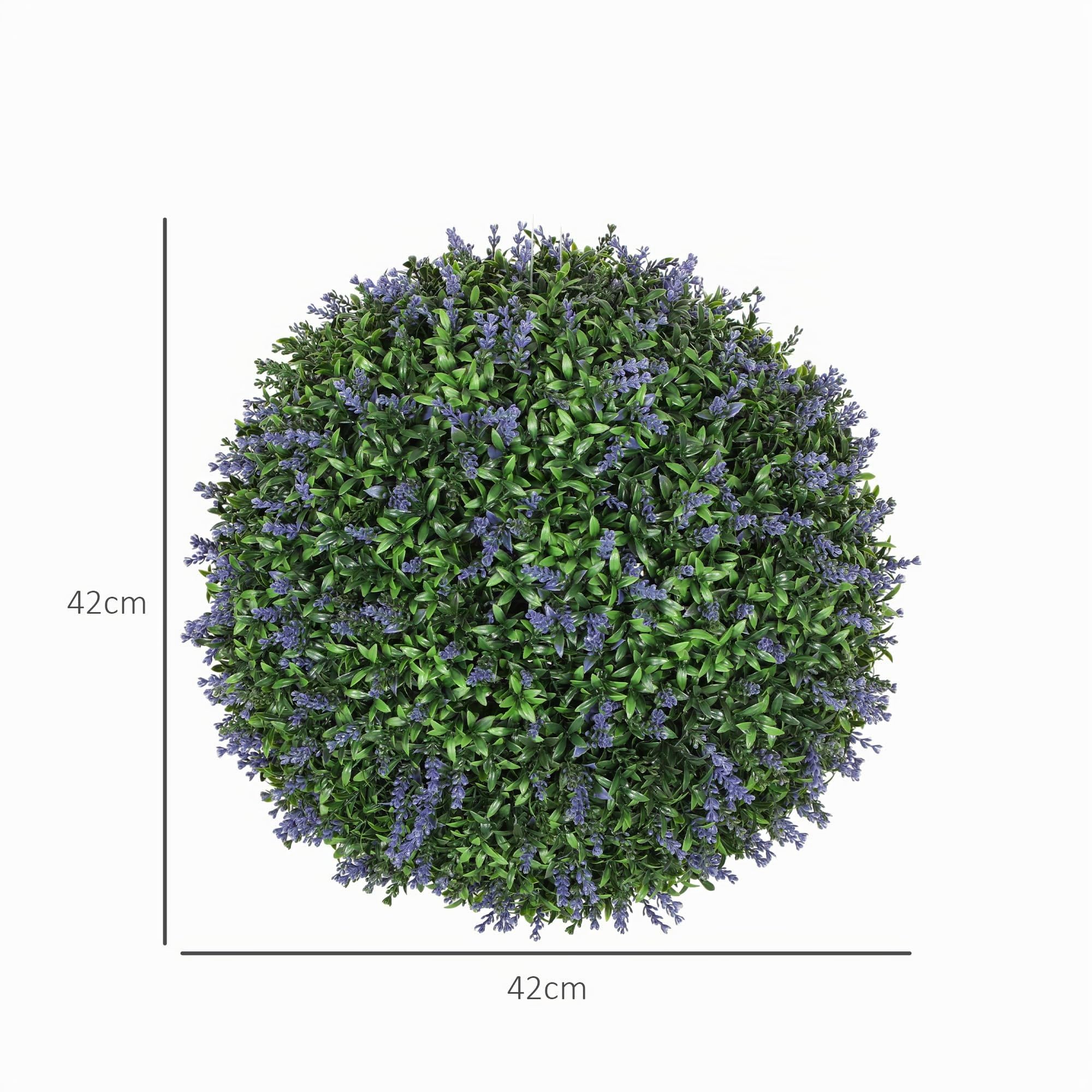 HOMCOM Set di 2 Piante Artificiali a Sfera con Fiori di Lavanda, Piante Finte Anti-UV per Casa e Giardino, Ø42 cm, Verde e Viola