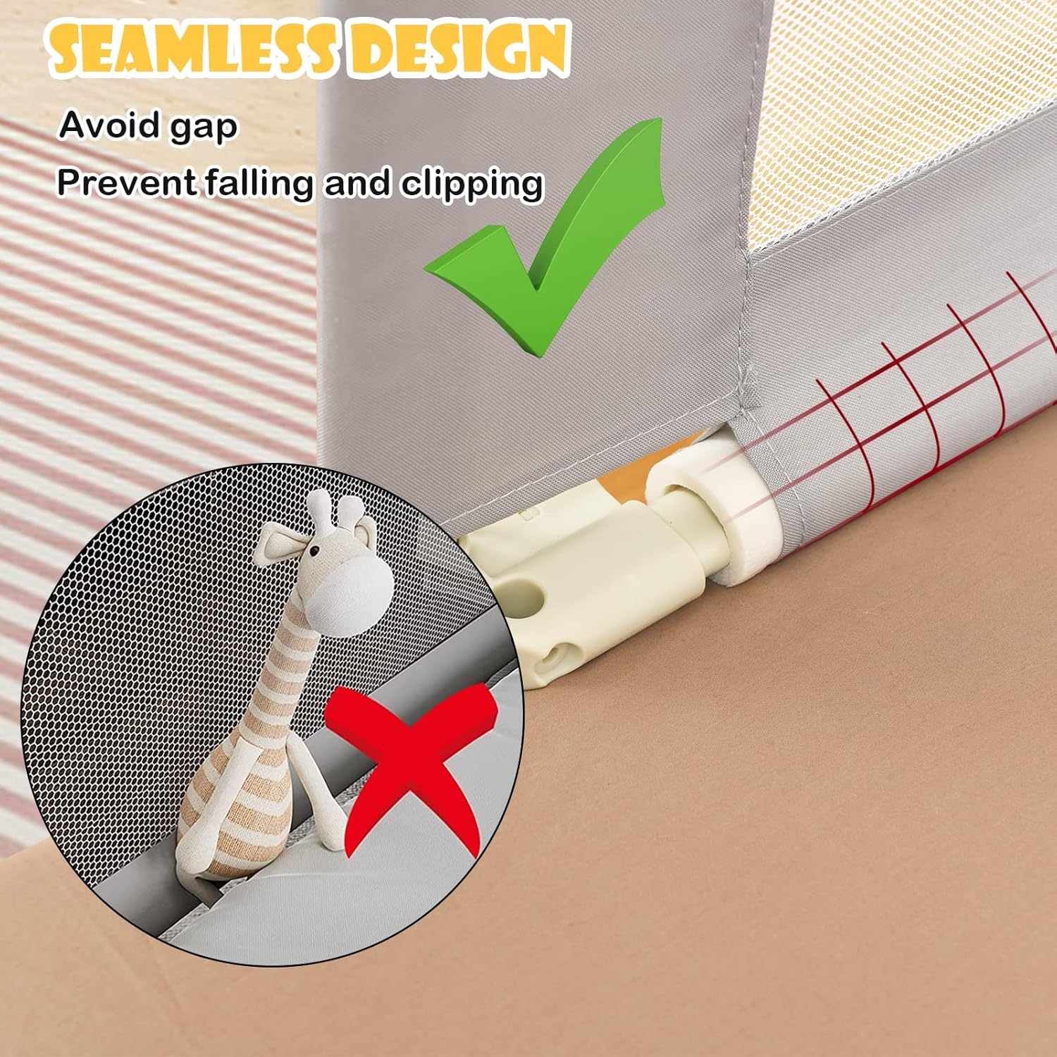 GLACER Bed Rail for Toddlers, 77” Extra Long, Height Adjustable Baby Bed Rail Guard with One-Side Lifting Design, Double Safety Locks, Safety Bed Guardrail for Kids with Side Storage Pocket (Classic)