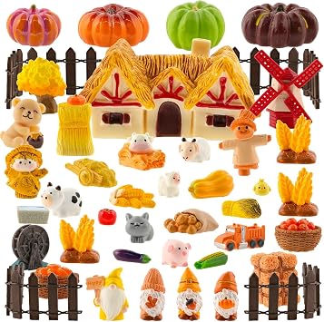 Exasinine 46 Pcs Thanksgiving Mini Resin Figurines Fall Farm Set