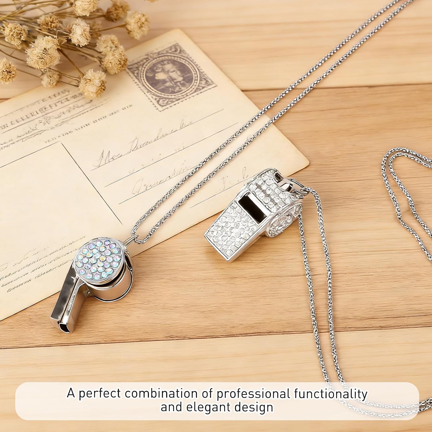 Whistle with Lanyard, Metal Crystal Rhinestone Loud Crisp Whistles Sports Whistles Elegant Trainer Whistle Training Accessories for Teachers Referees Official