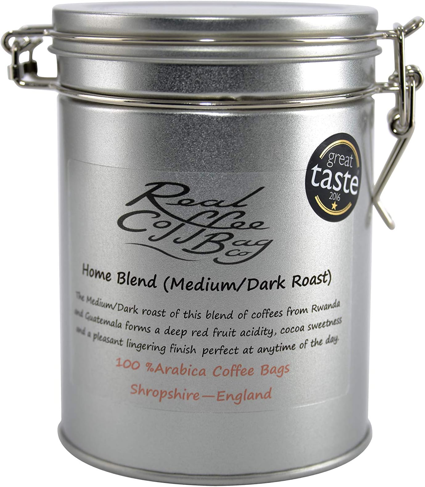Coffee Gift Box with Storage Tin of 20 Coffee Bags of Home Blend Medium/Dark Roasted Arabica Fresh Ground Coffee by Real Coffee Bag Co.