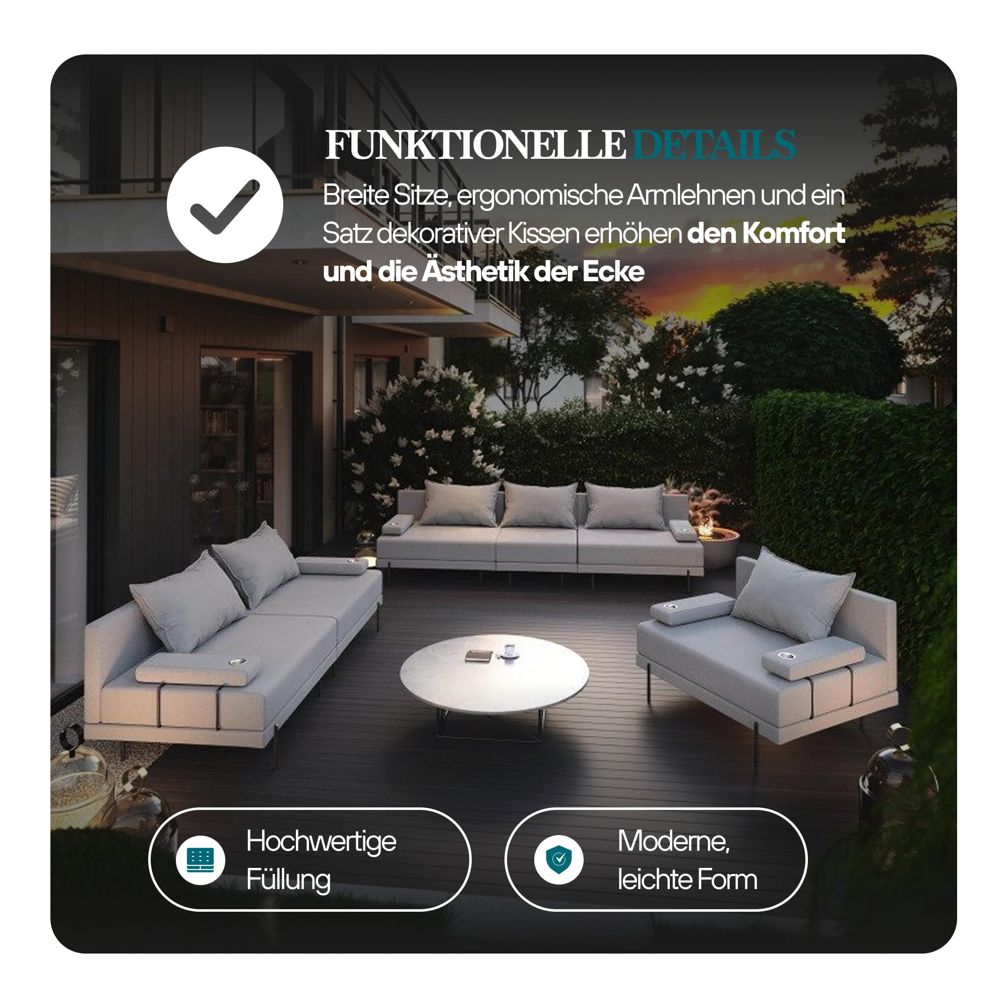 TRADA Gartenmöbel Set Bahama XXL Links, Balkon & Terrasse, Dunkelgrau | Moderne Lounge Möbel für Garten, Wetterfeste Balkonmöbel & Terrassenmöbel Außen