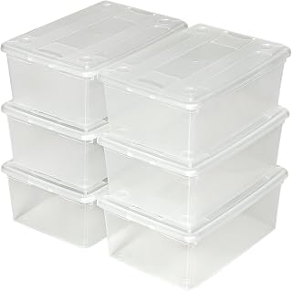 tectake® Pack of 6 Storage Boxes with Lids - Transparent Plastic Boxes for Clothing, Toys and Tools, Stackable Storage Boxes for Home, Garage and Storage Room - 33 x 23 x 12 cm
