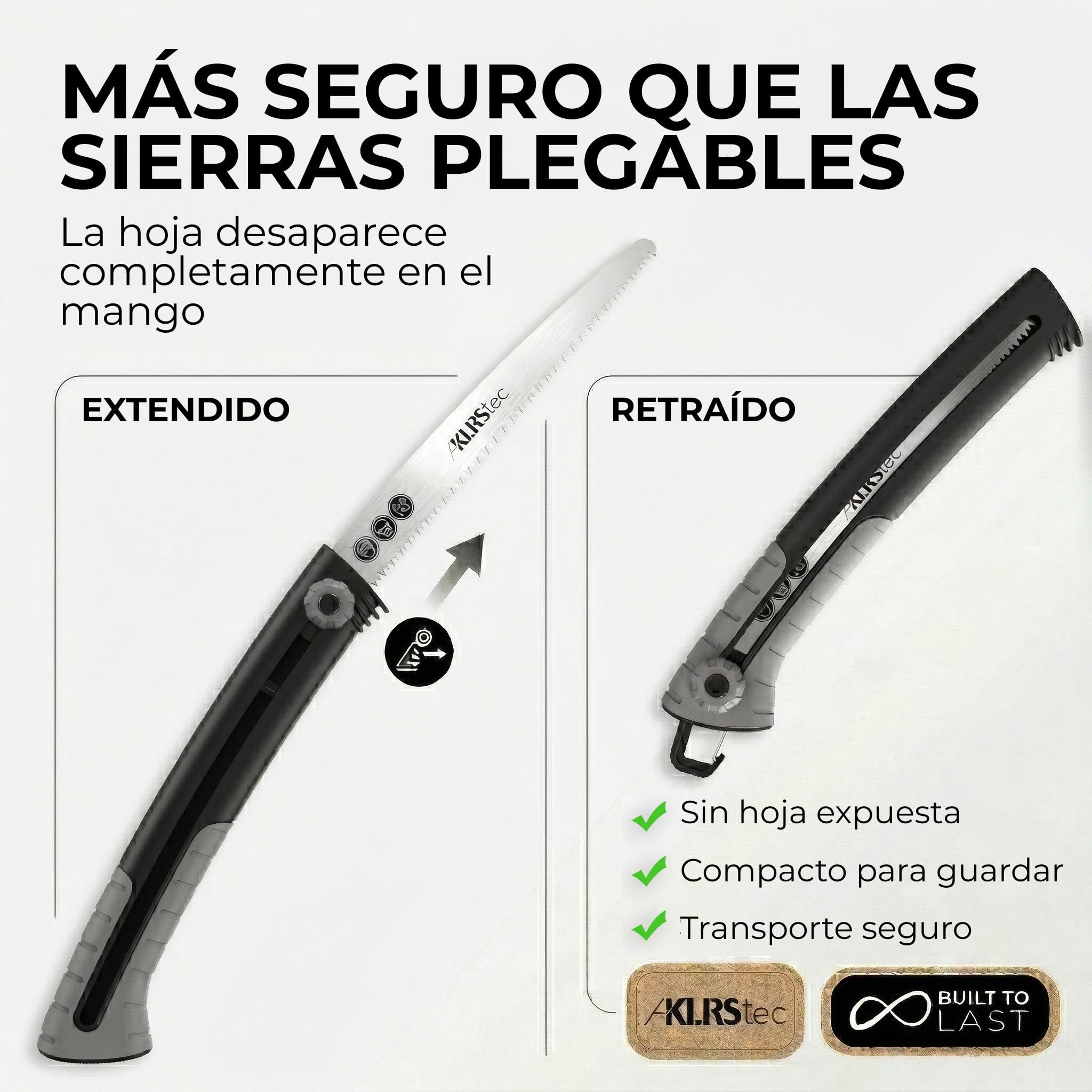 KLRStec SlidePro Sierra de Poda [Hoja de 25cm] Serrucho Plegable de Mano con Mecanismo Safety-Slide en Acero SK5 | Sierra de Jardín, Sierra para Madera & Sierra Outdoor incl. Funda