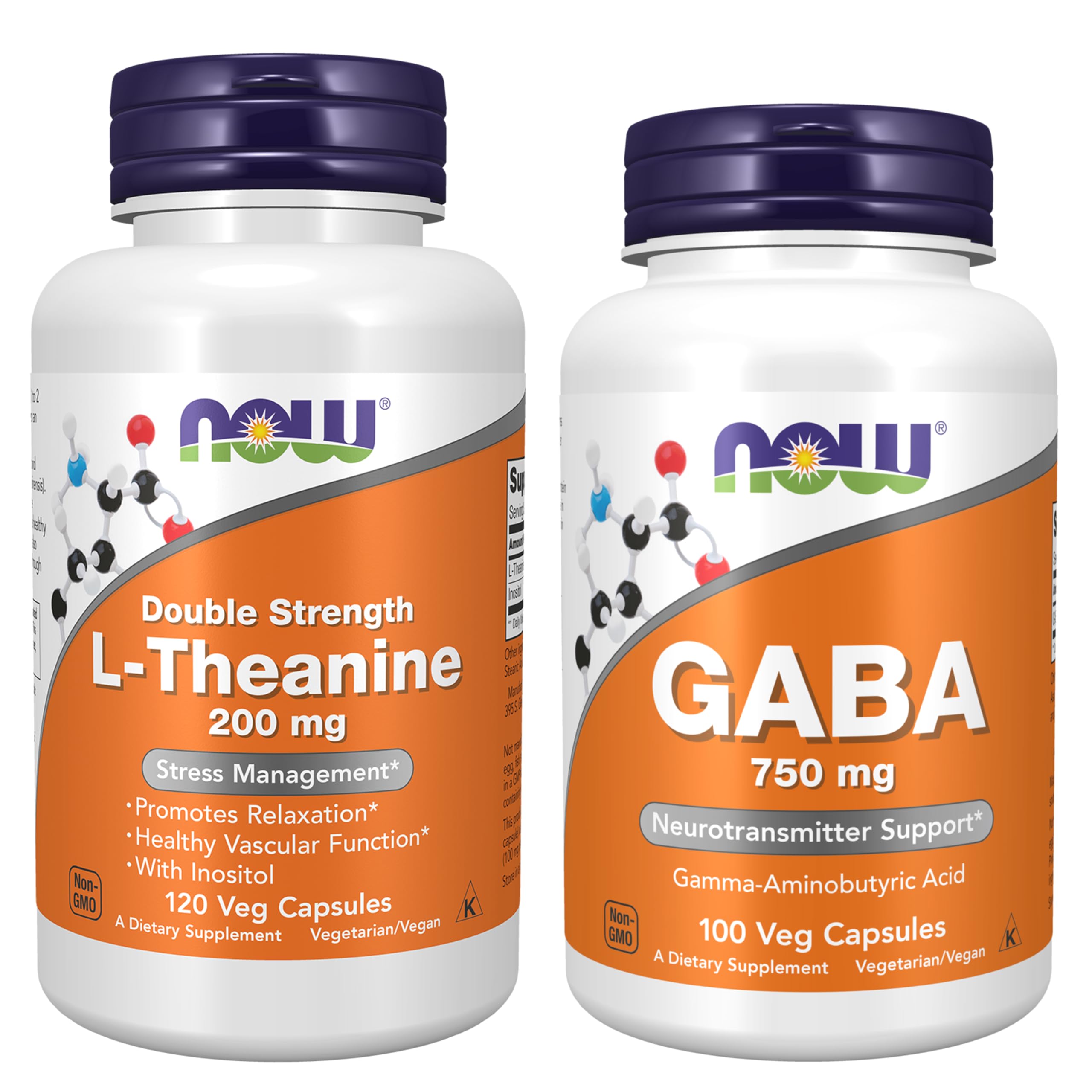 NOW Foods L-Theanine with Inositol + GABA Supplements Bundle L-Theanine & Gaba 220 Count (Pack of 2)